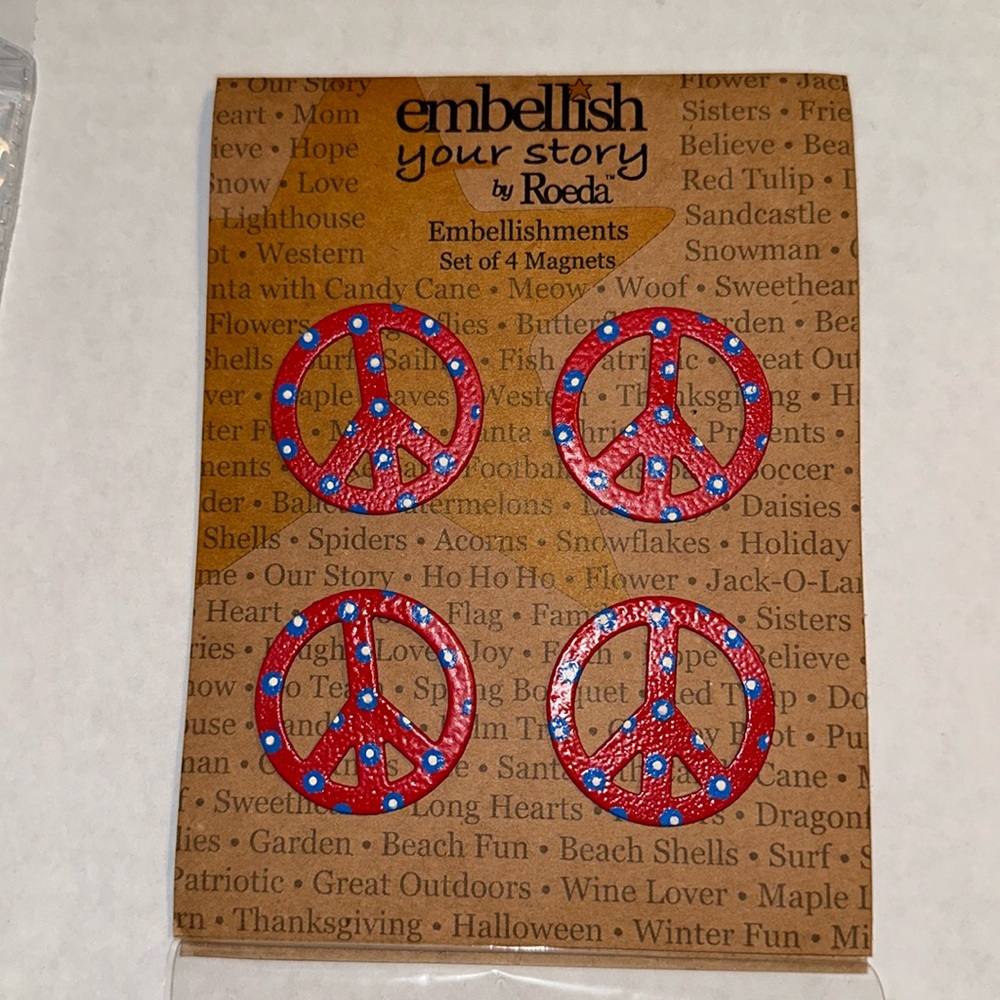 NIP Embellish You Story Peace Sign Magnets 4 pack